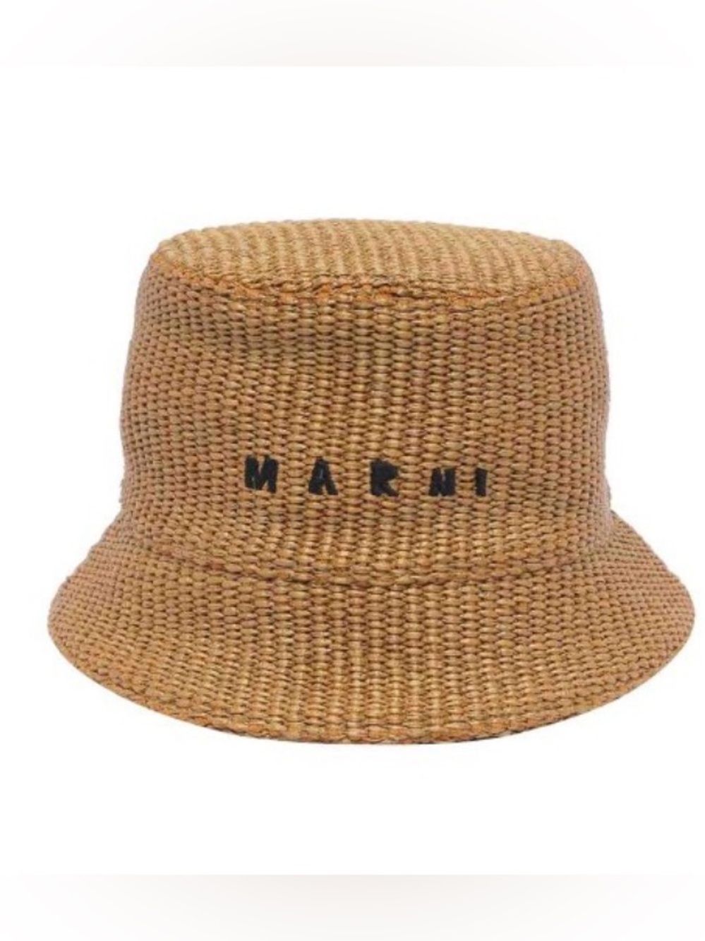 Marni womens Woven Straw Bucket Hat in Tan with Black Logo size L